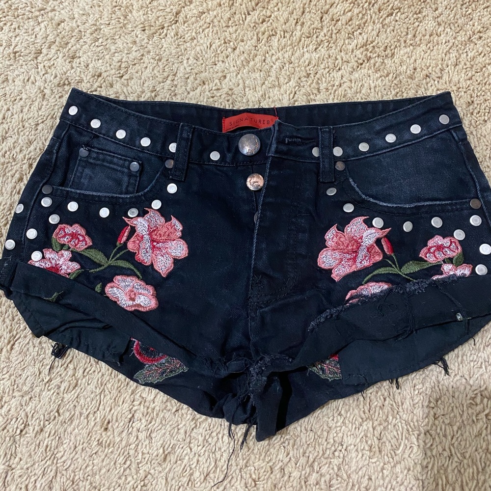 Black denim shorts